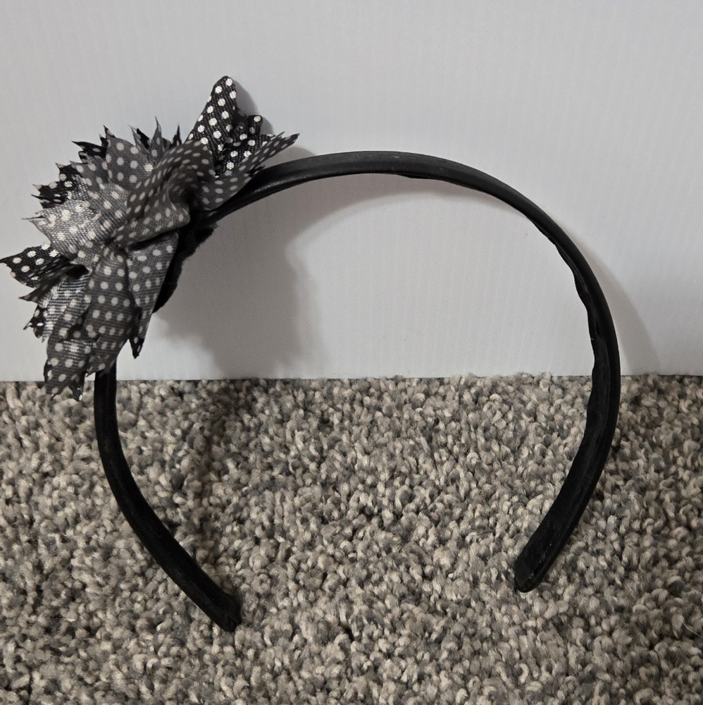 Black & White Pokadot Fabric Flower Headband